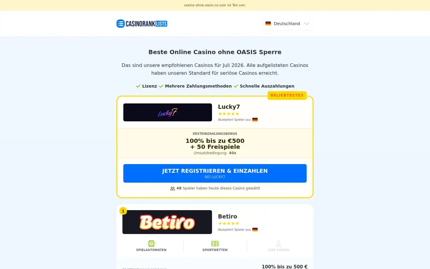 Screenshot of casino-ohne-oasis.co.com