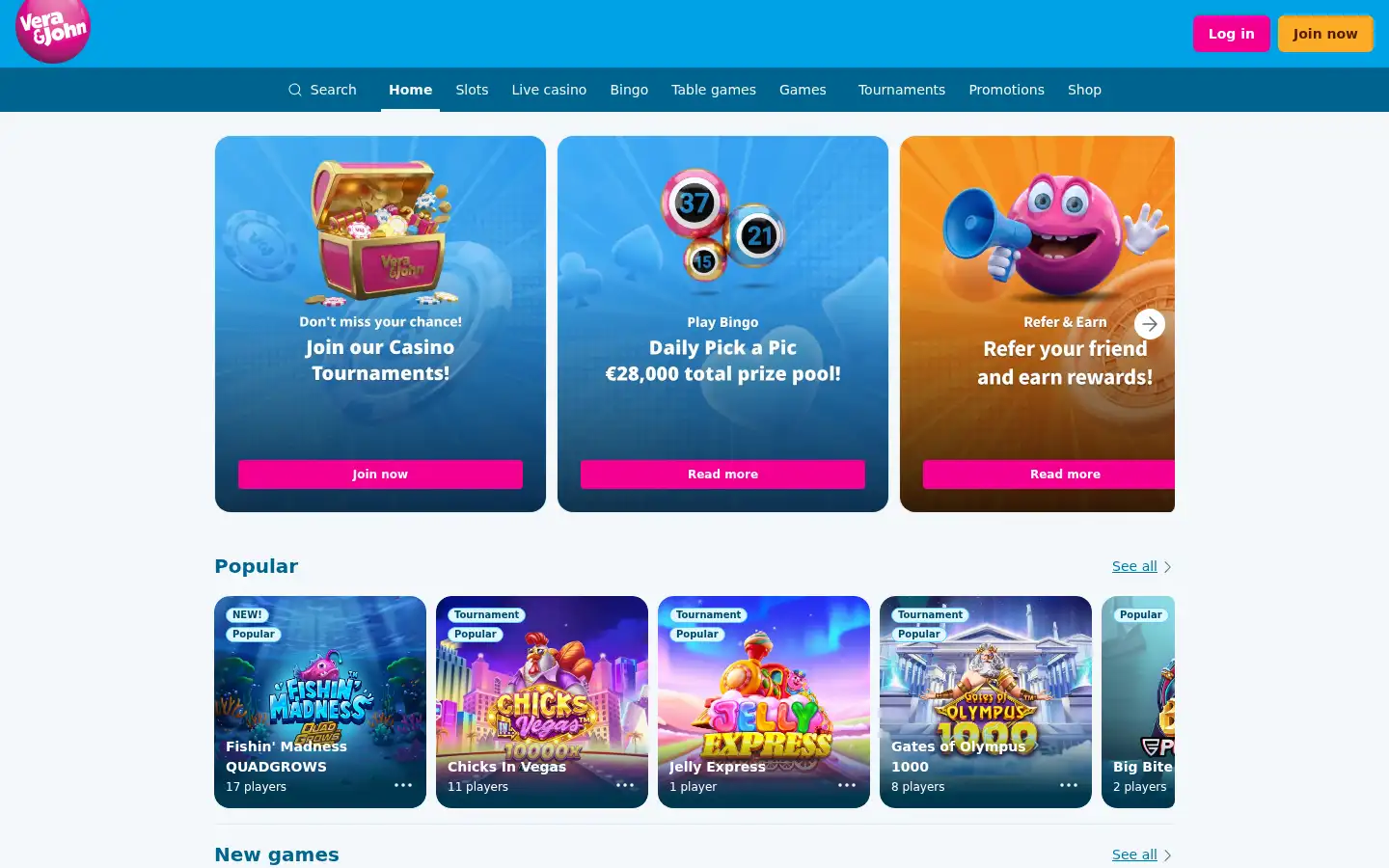 Screenshot of casino.verajohn.com
