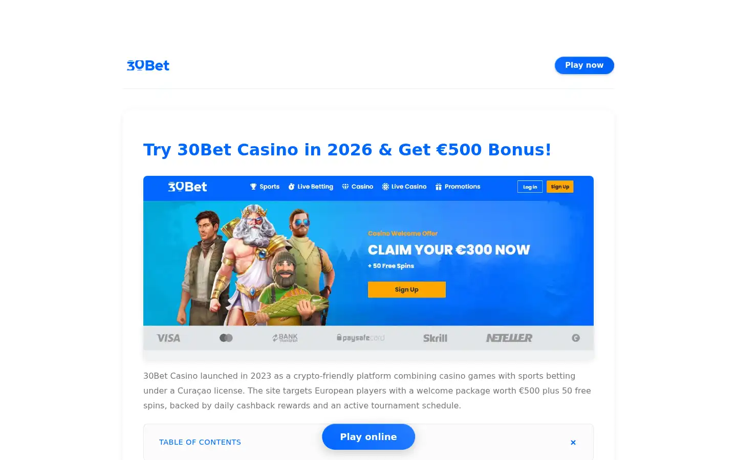 Screenshot of casino30bet.uk
