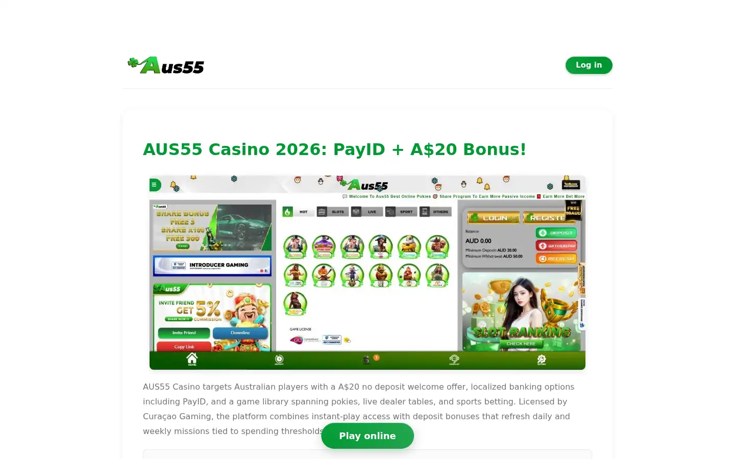 Screenshot of casinoaus55.com