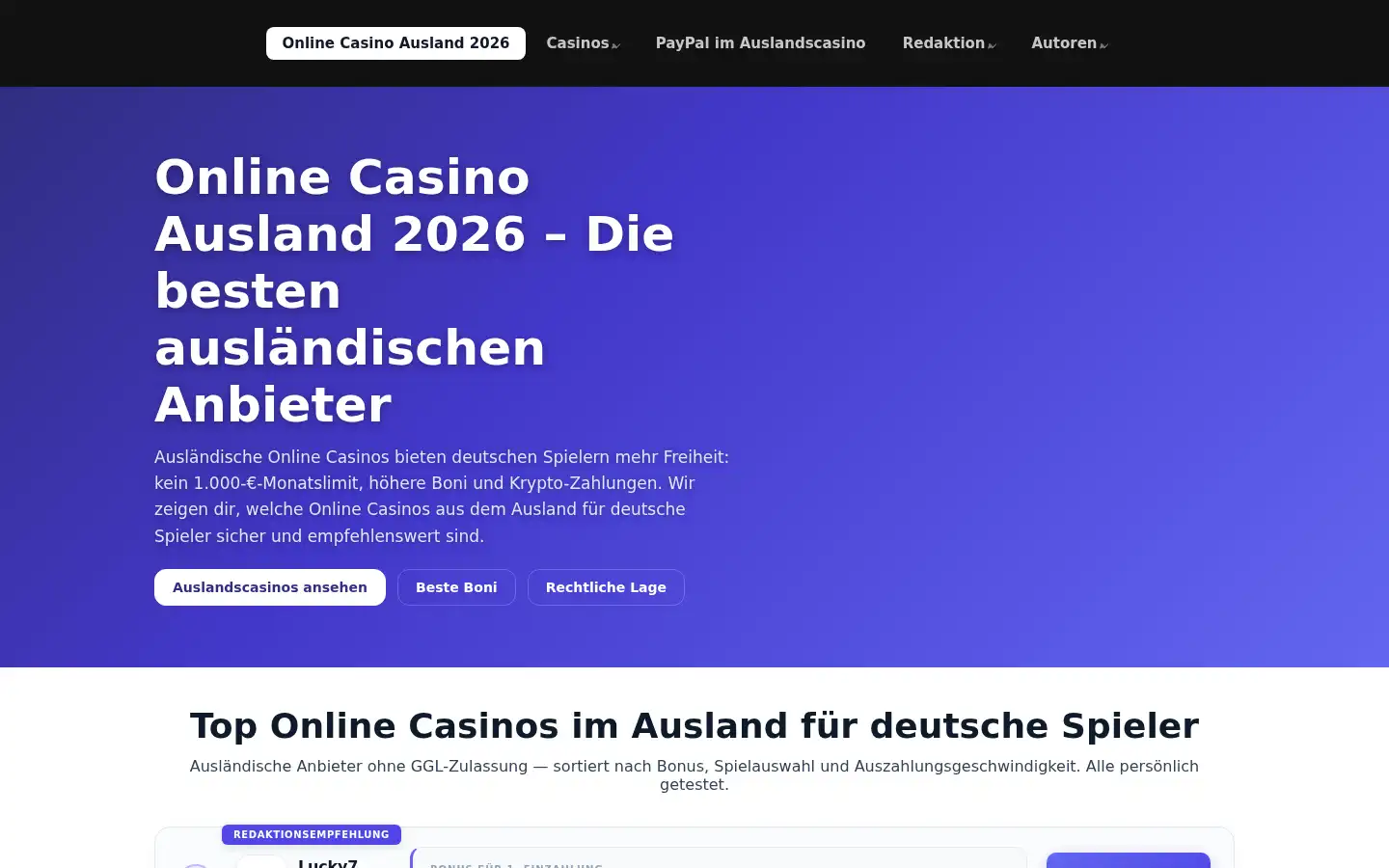 Screenshot of casinoausland.net