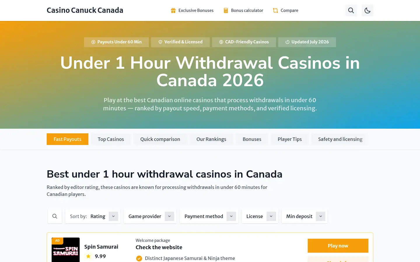 Screenshot of casinocanuckcanada.com