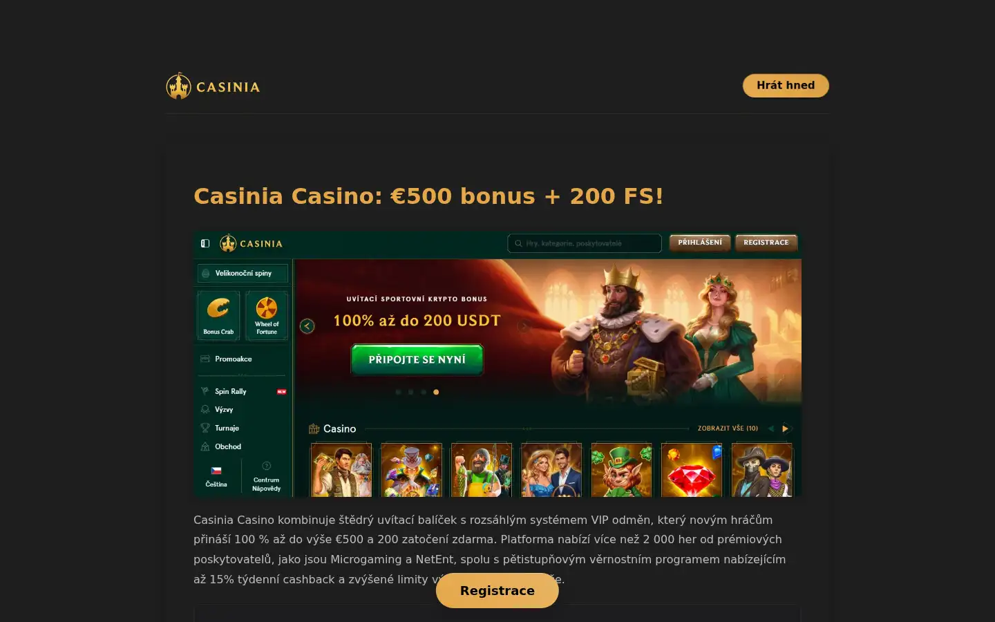 Screenshot of casinocasinia.cz