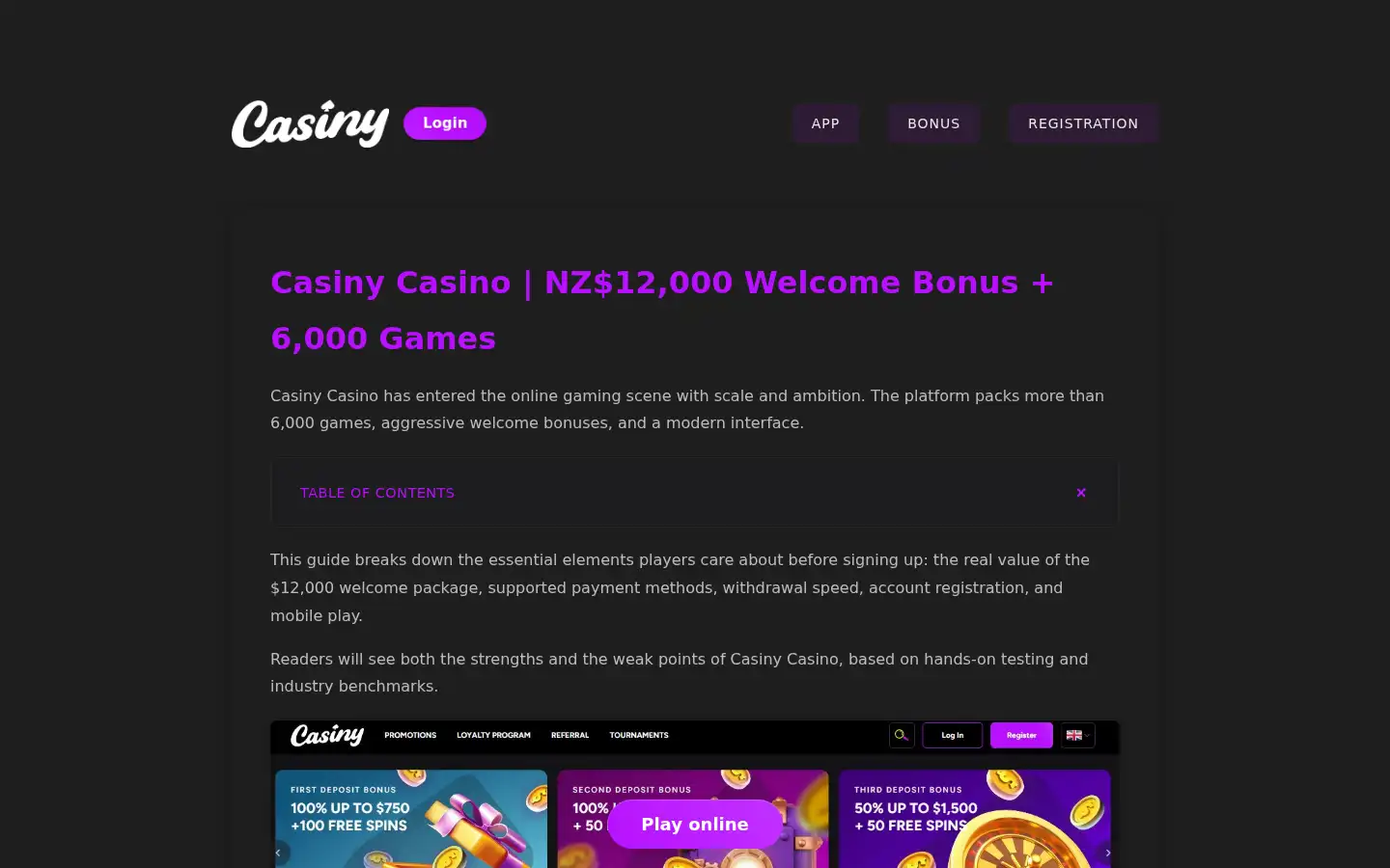 Screenshot of casinocasiny.co.nz