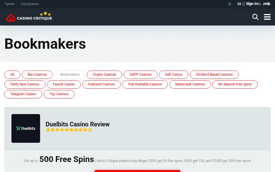 Screenshot of casinocritique.com