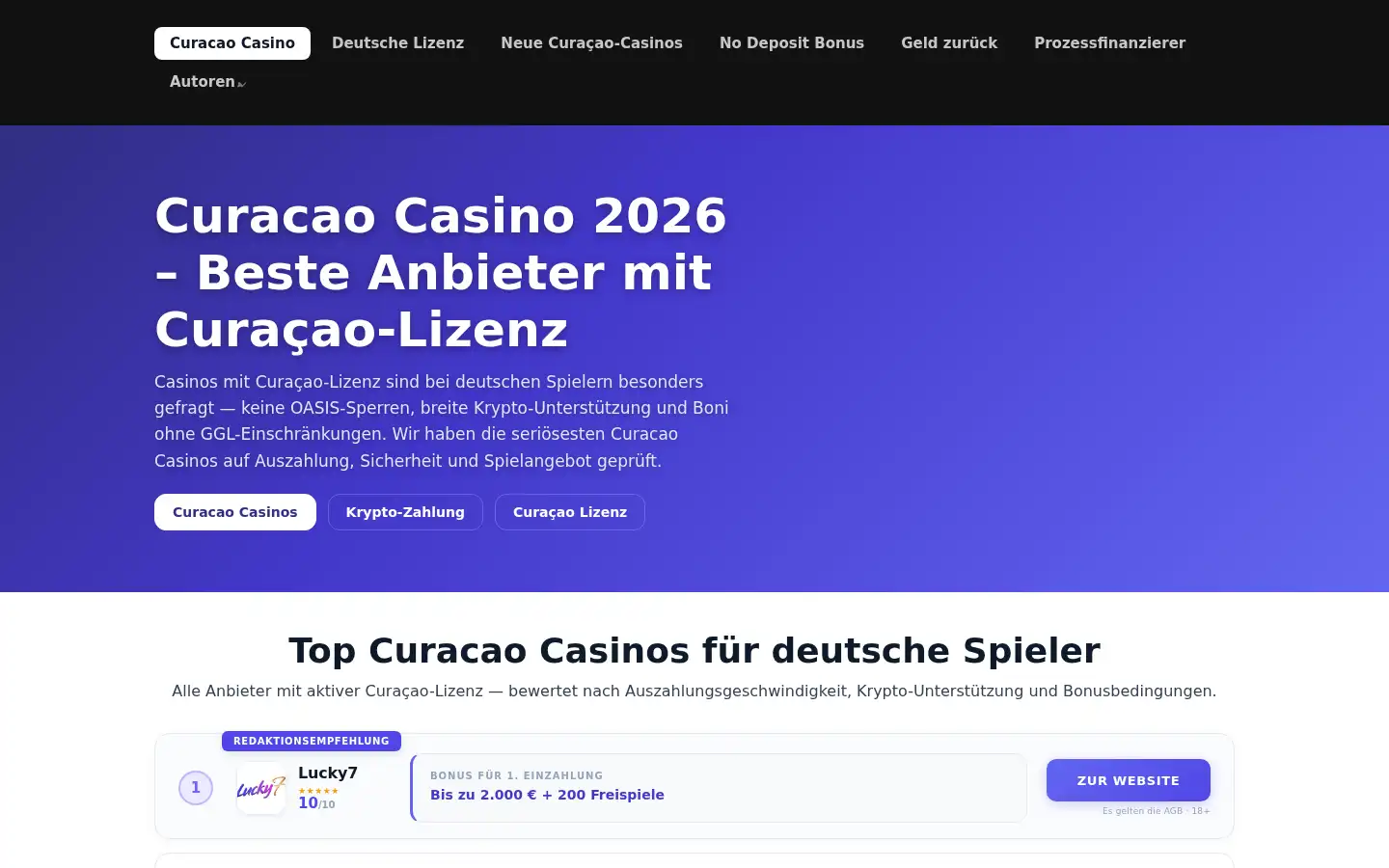 Screenshot of casinocuracao.org