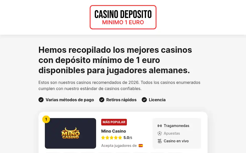 Screenshot of casinodepositominimo1euro.es