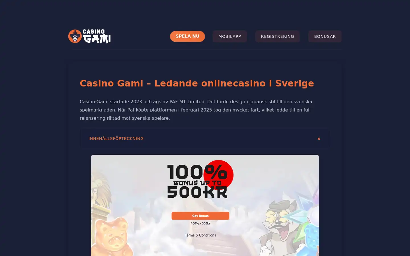 Screenshot of casinogami.org
