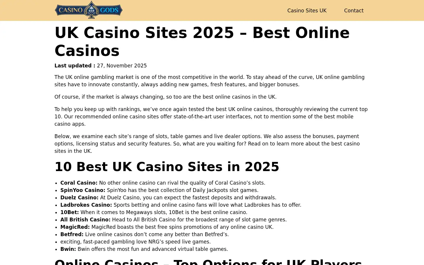 Screenshot of casinogods.com