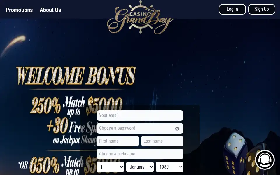 Screenshot of casinograndbay.com