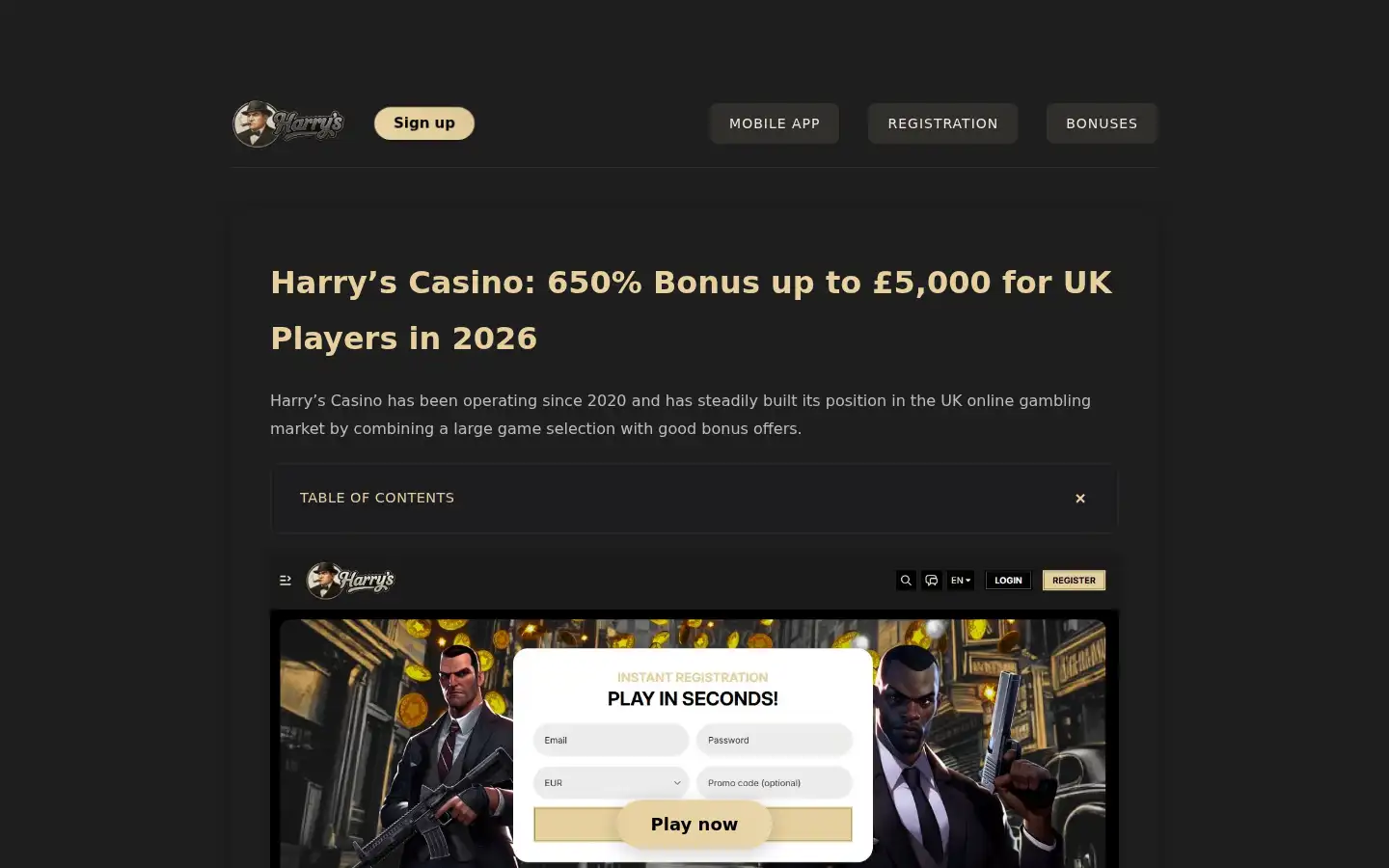 Screenshot of casinoharrys.co.uk