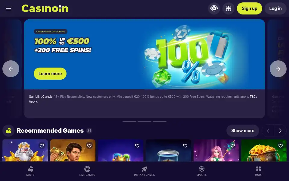 Screenshot of casinoin.ie