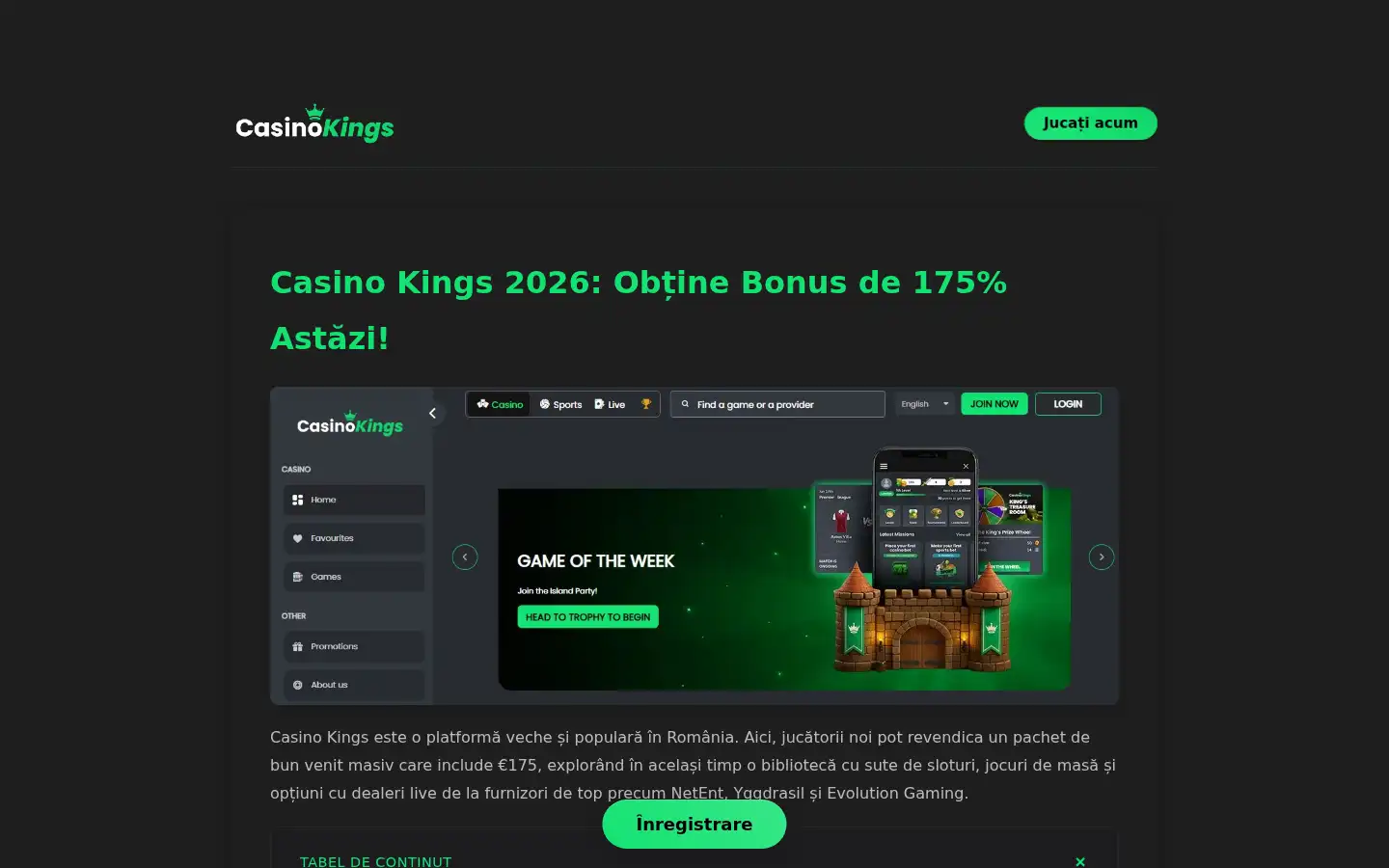 Screenshot of casinokings.ro