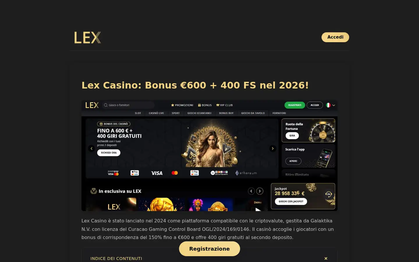 Screenshot of casinolex.it