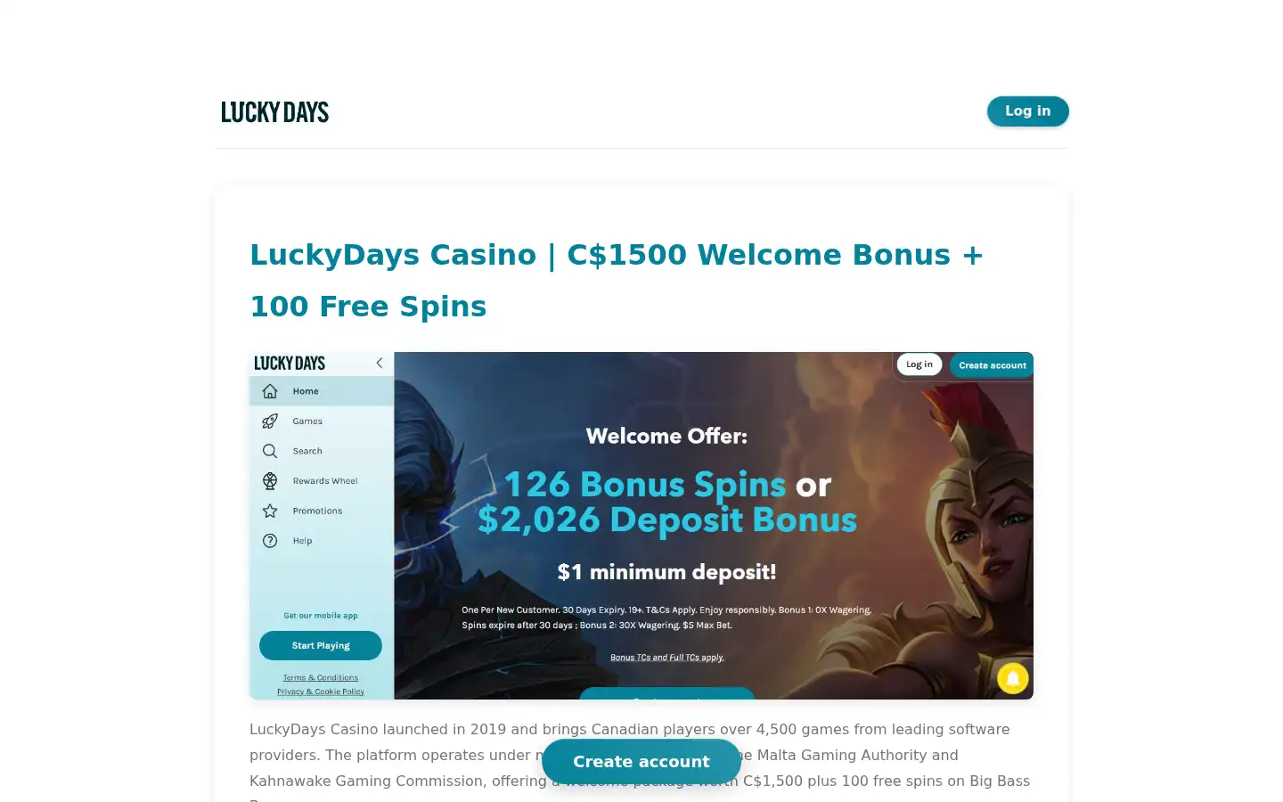 Screenshot of casinoluckydays.ca