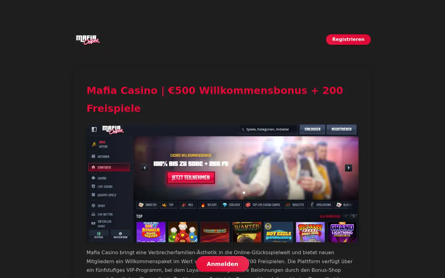Screenshot of casinomafia.com.de