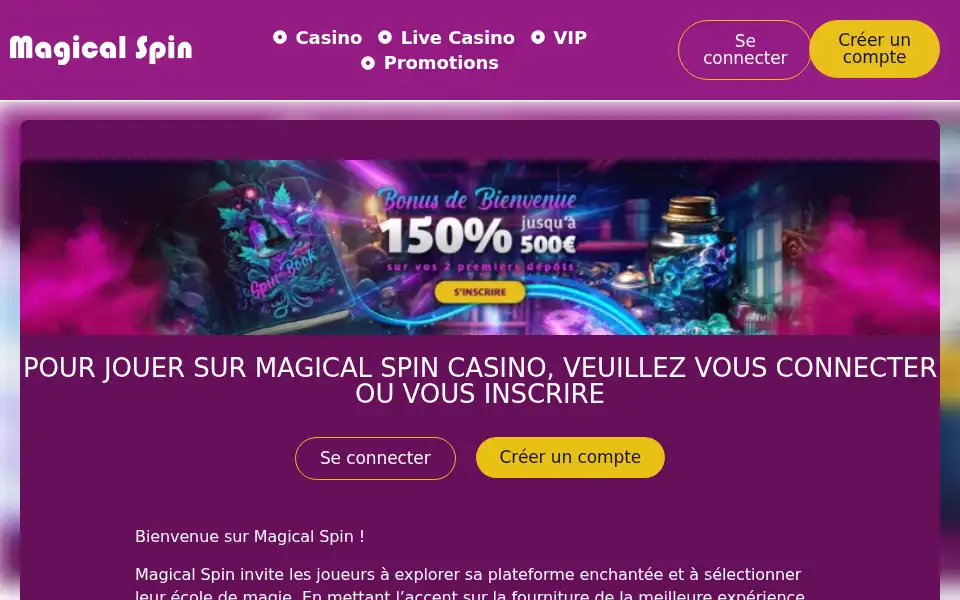 Screenshot of casinomagicalspin.fr