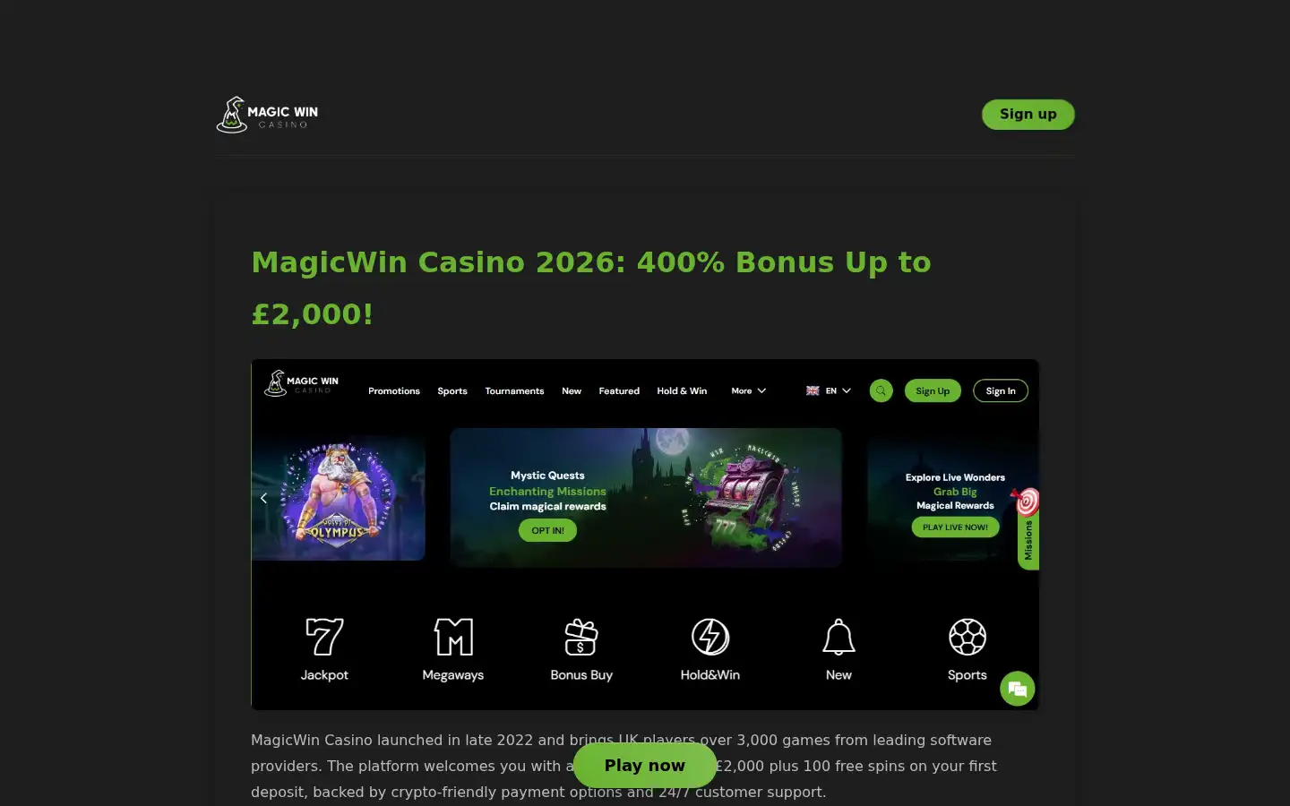 Screenshot of casinomagicwin.me.uk