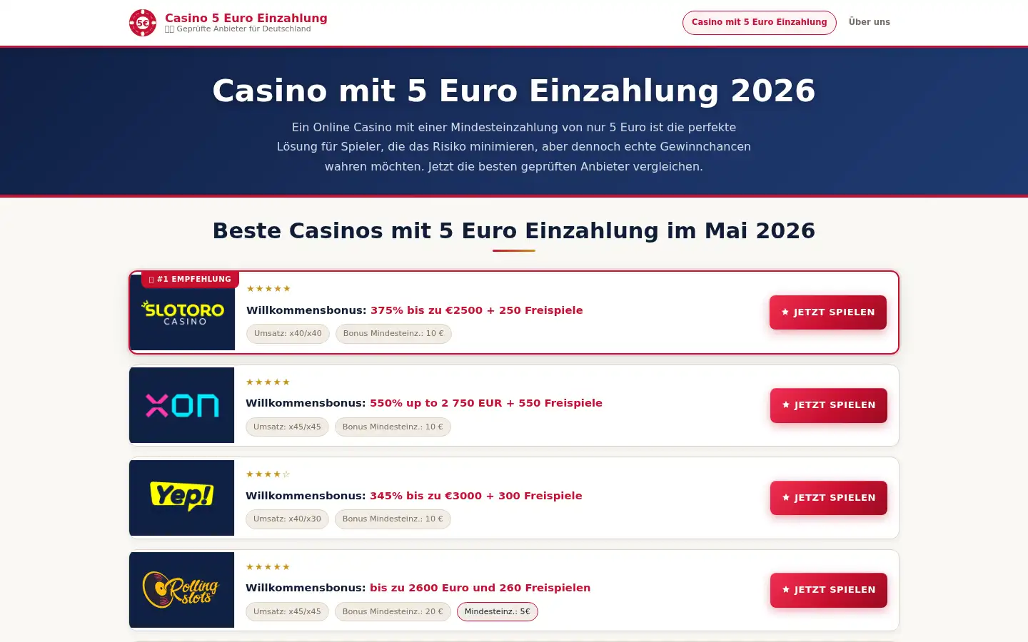 Screenshot of casinomit5euroeinzahlung.de
