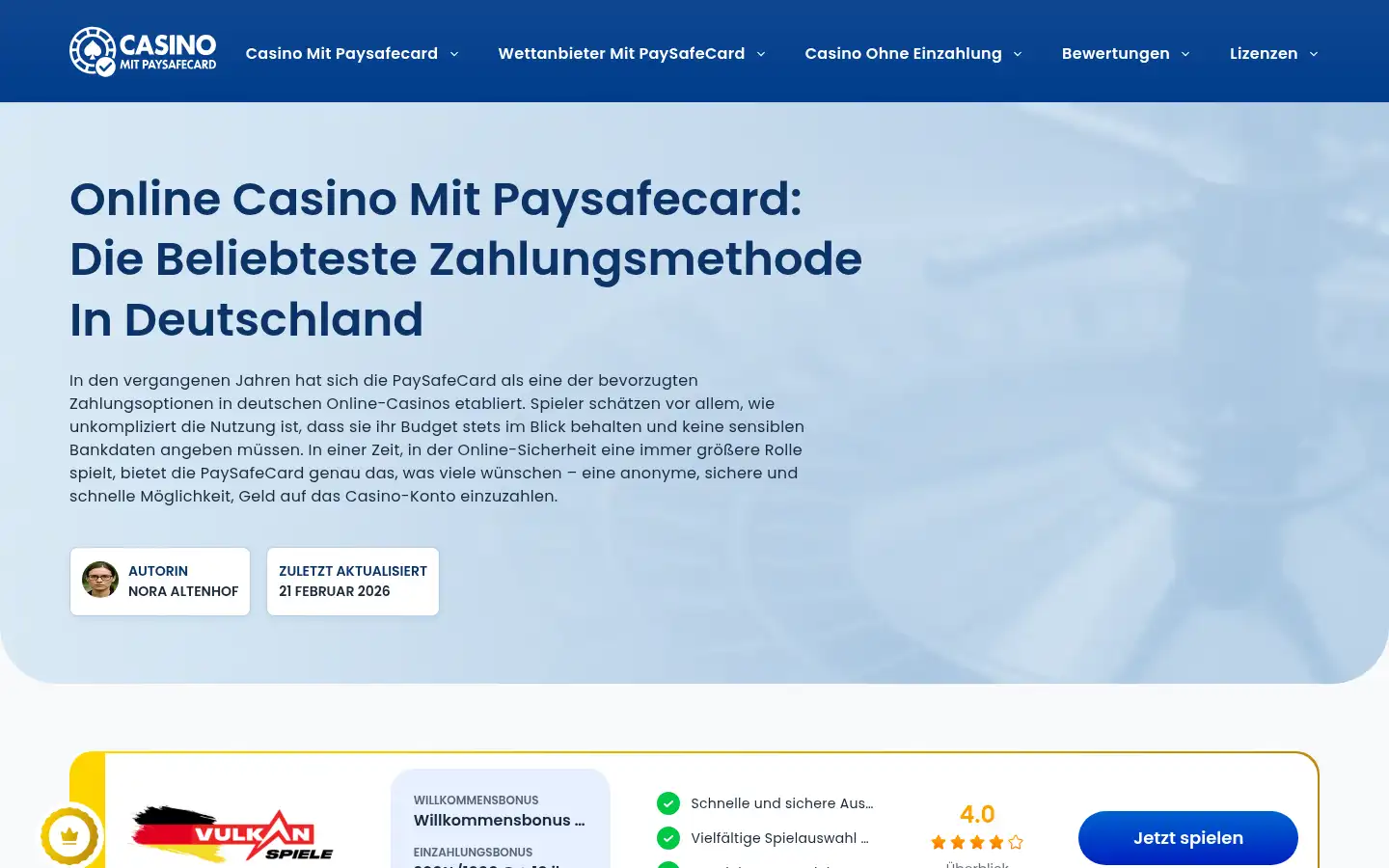 Screenshot of casinomitpaysafecard.org