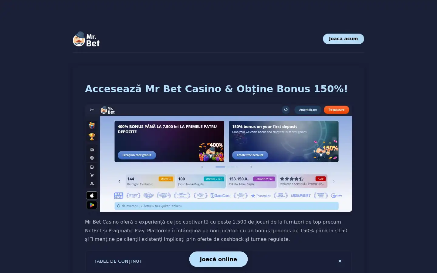Screenshot of casinomrbet.ro
