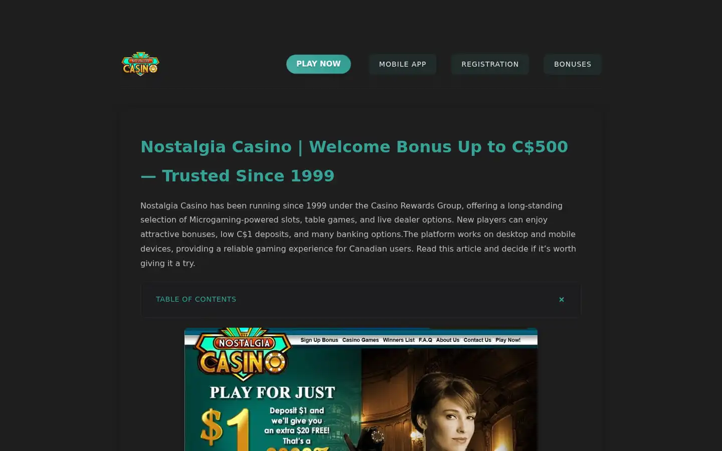 Screenshot of casinonostalgia.ca