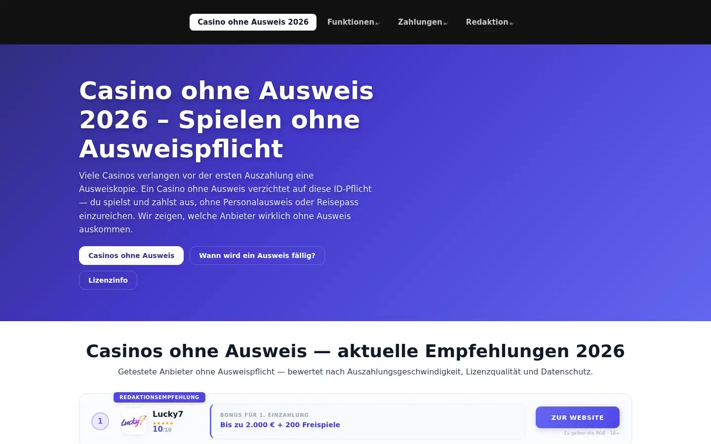 Screenshot of casinoohneausweis.com
