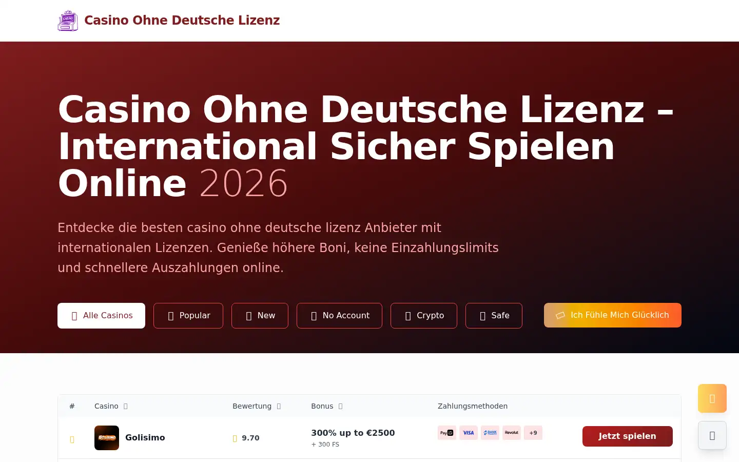 Screenshot of casinoohnedeutschelizenz.net