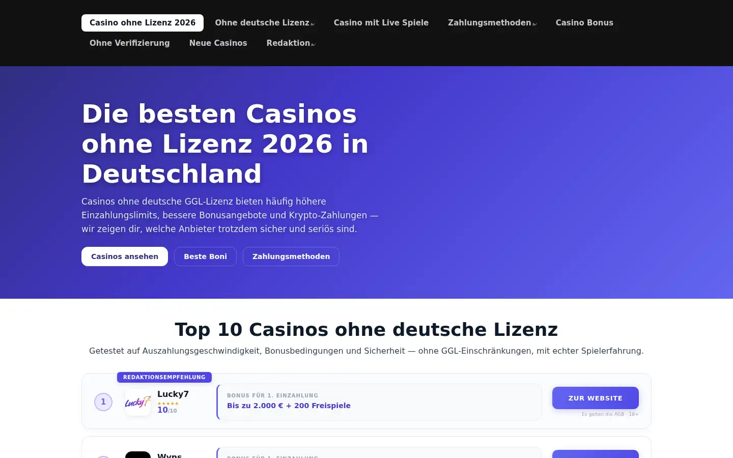 Screenshot of casinoohnelizenz.org