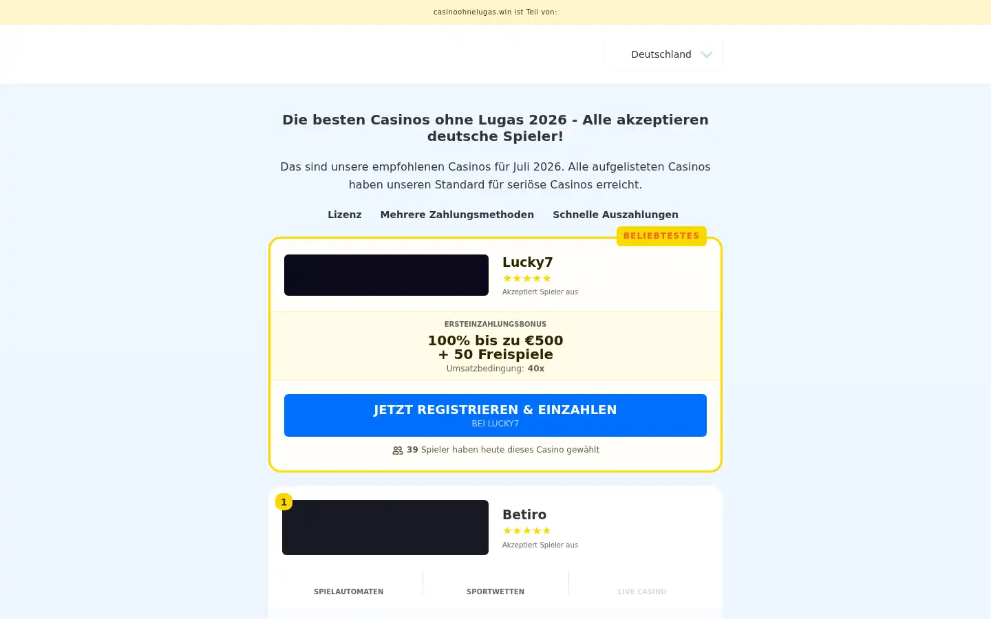 Screenshot of casinoohnelugas.win