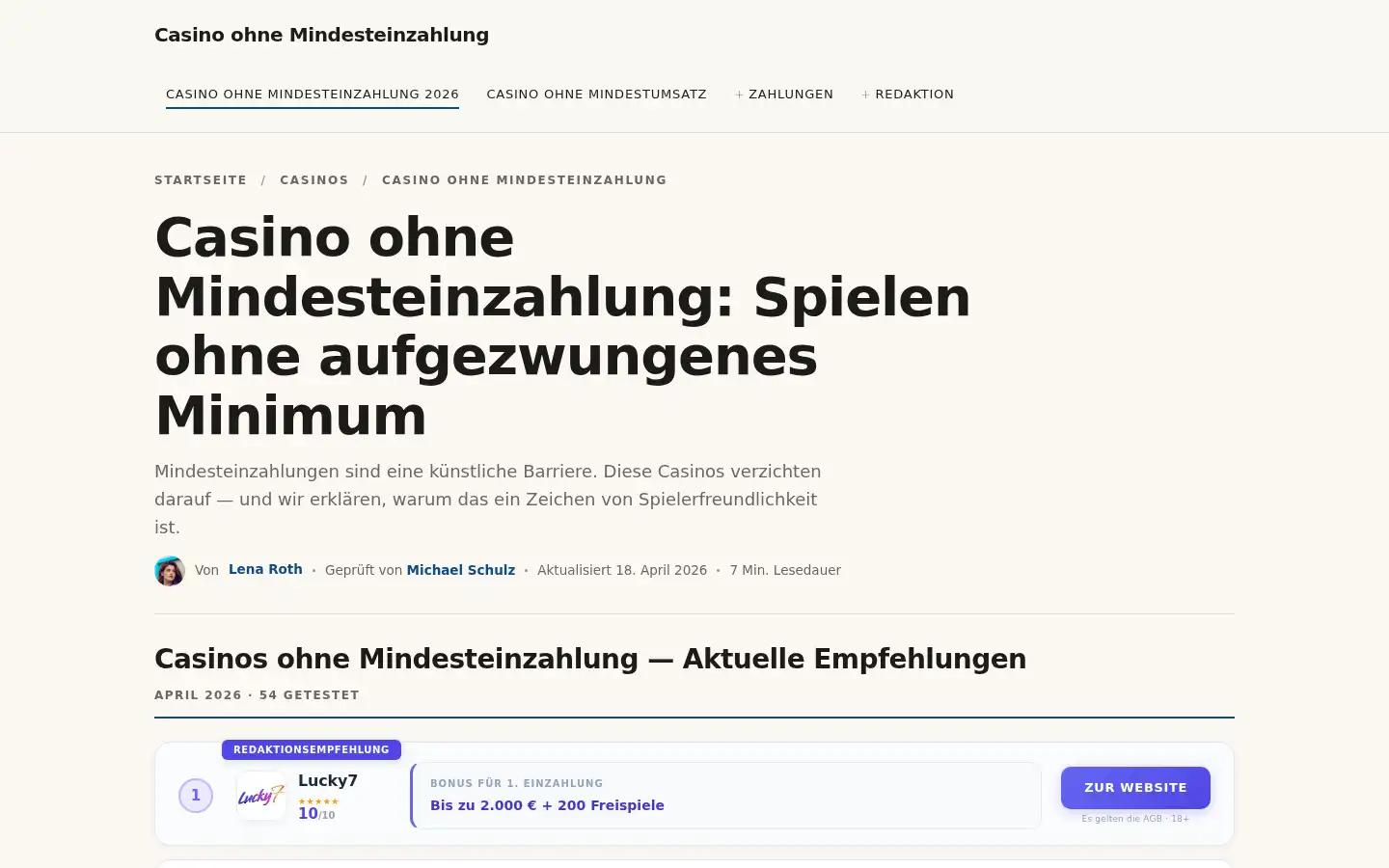 Screenshot of casinoohnemindesteinzahlung.com