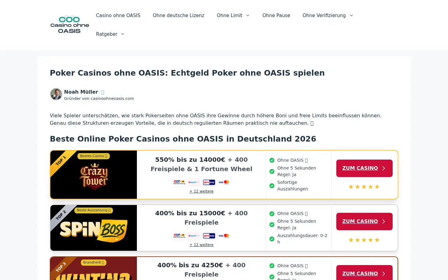 Screenshot of casinoohneoasis.com