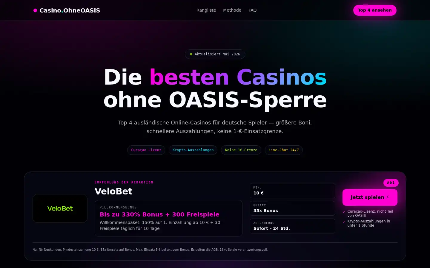 Screenshot of casinoohneoasis.one