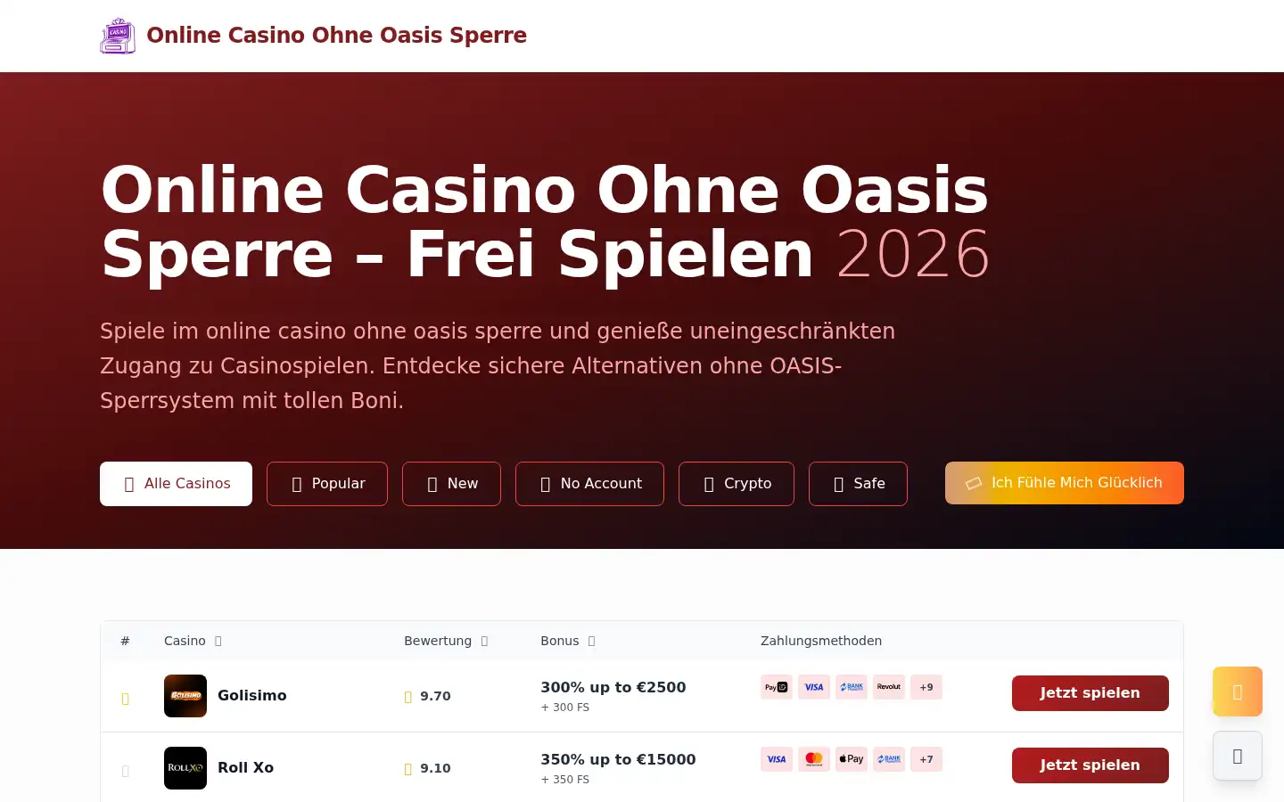 Screenshot of casinoohneoasissperre.com