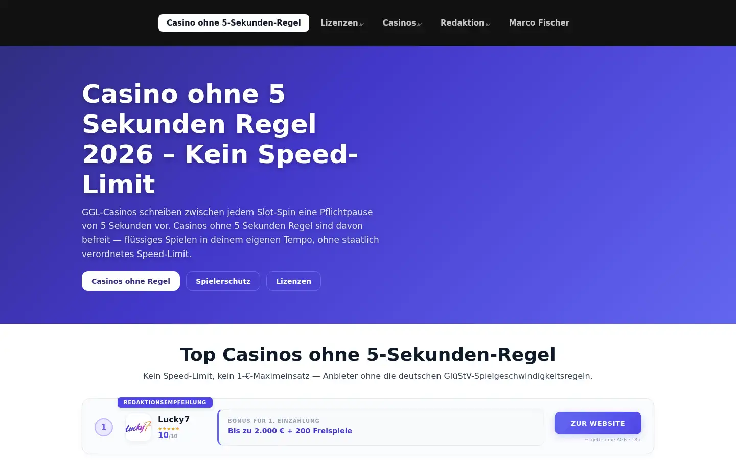 Screenshot of casinoohnesekunden.com