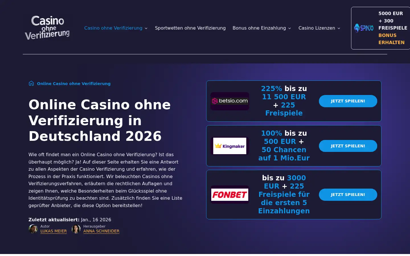 Screenshot of casinoohneverifizierung.com