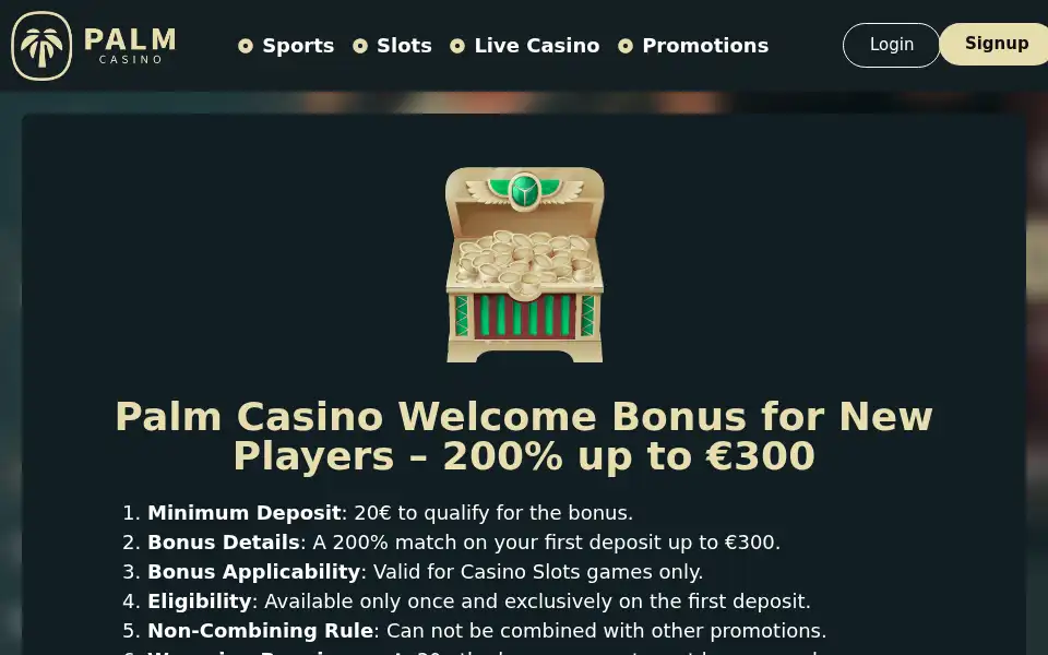 Screenshot of casinopalm.co.uk