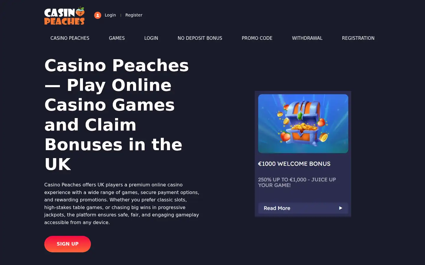 Screenshot of casinopeaches-online.com
