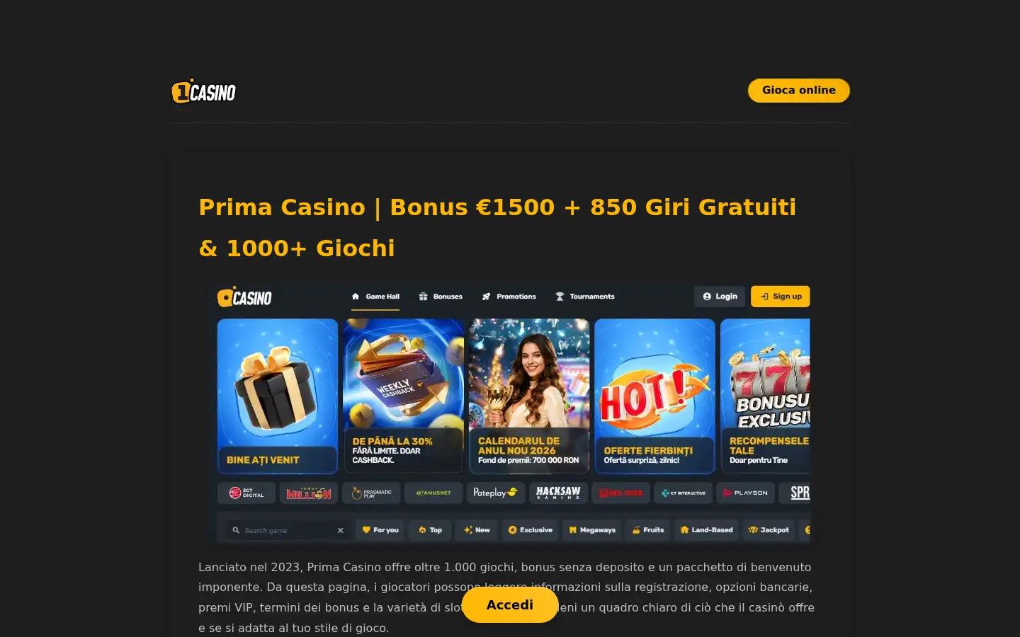 Screenshot of casinoprima.it.com