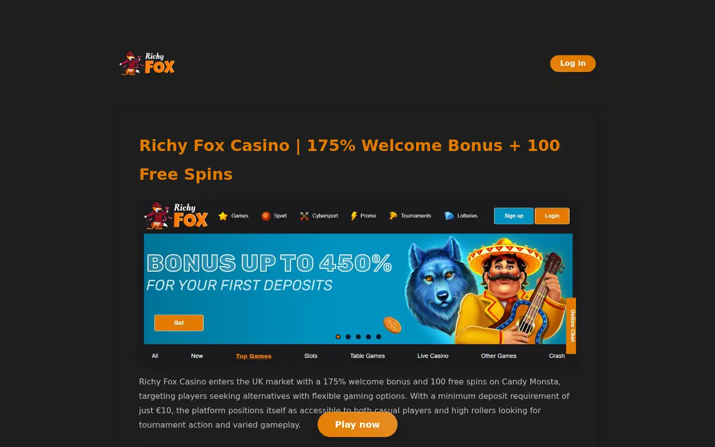 Screenshot of casinorichyfox.uk
