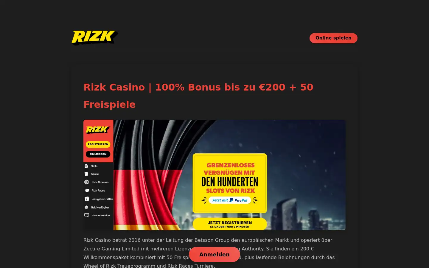Screenshot of casinorizk.com.de