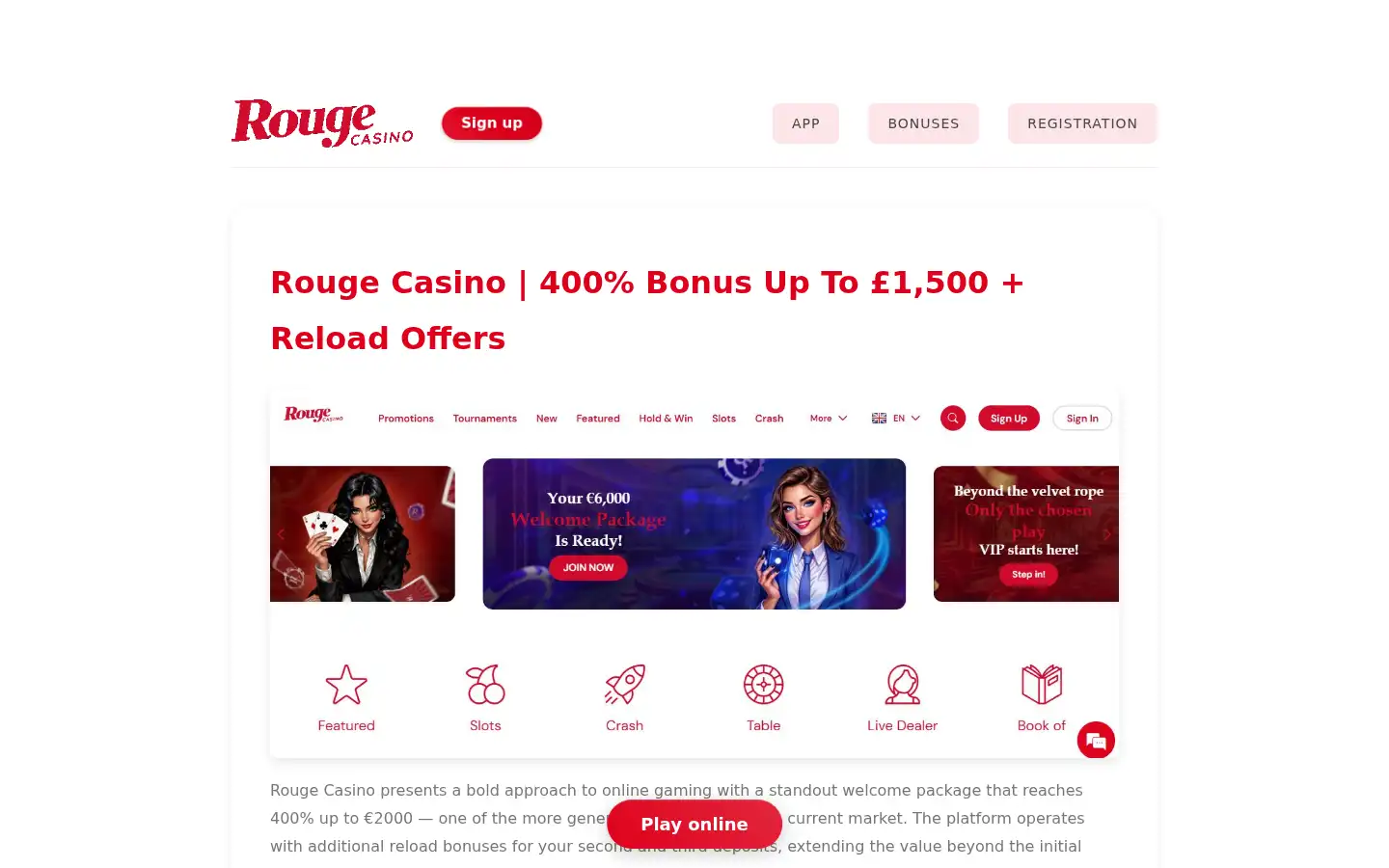 Screenshot of casinorouge.org.uk