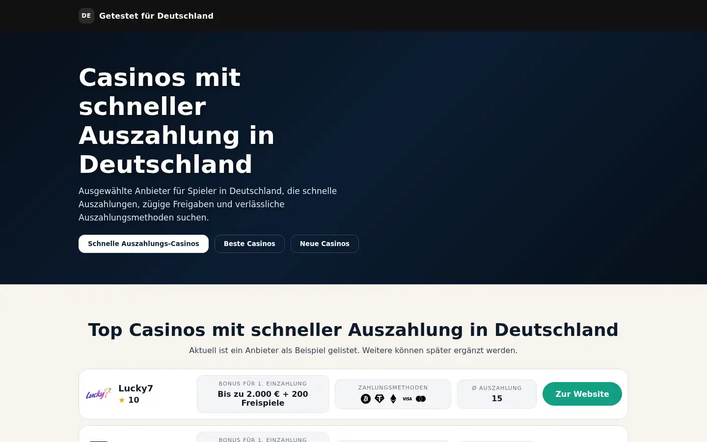 Screenshot of casinoschnellauszahlung.com