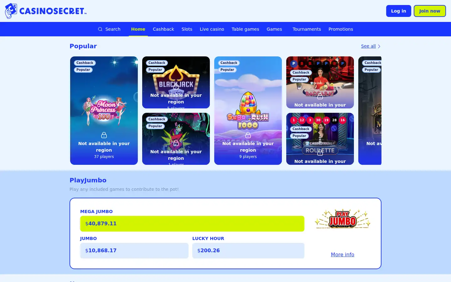 Screenshot of casinosecret.com