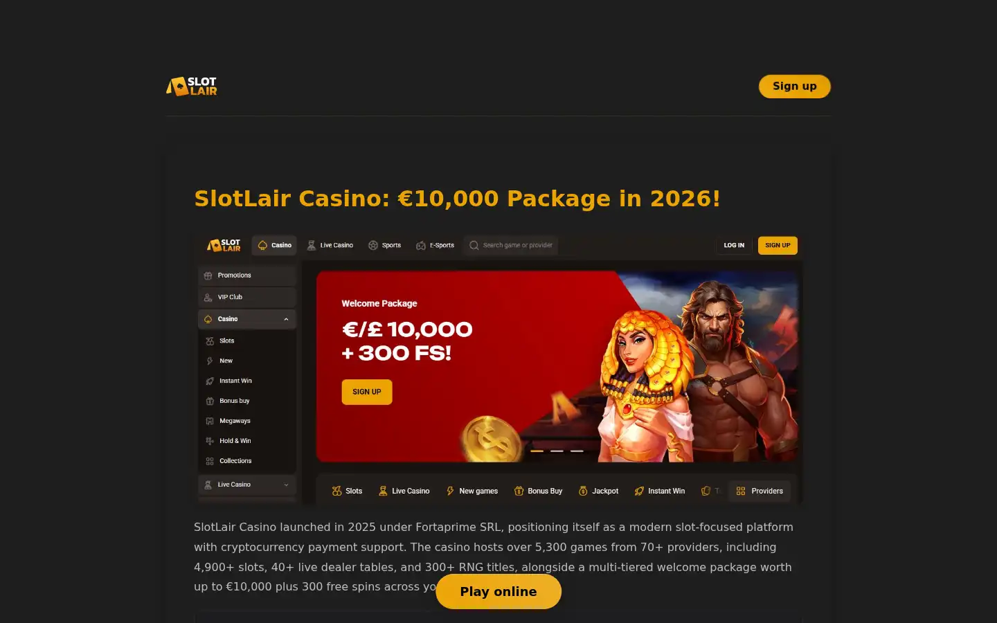 Screenshot of casinoslotlair.org.uk