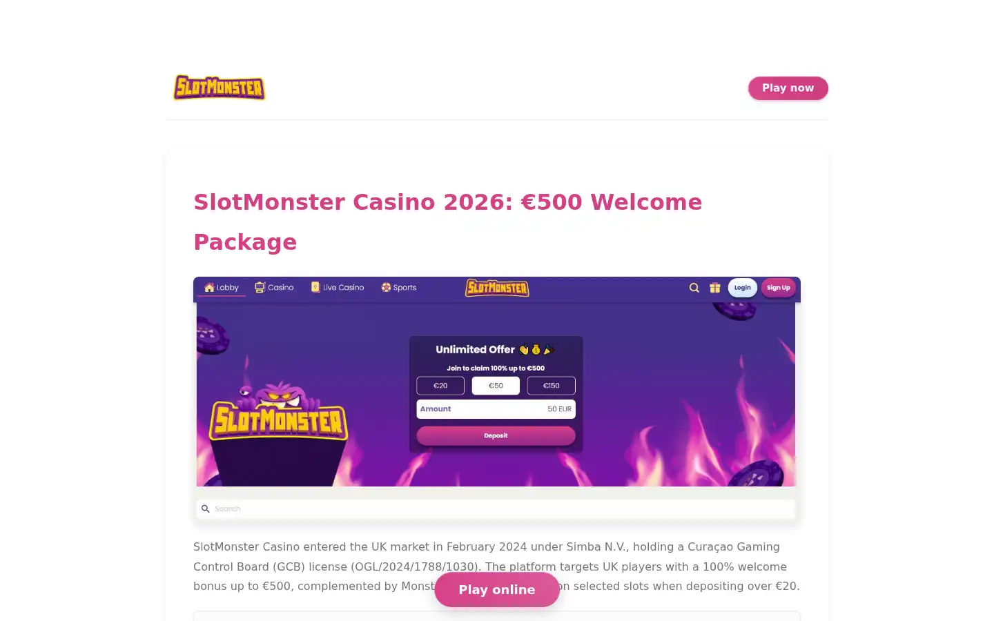 Screenshot of casinoslotmonster.co.uk