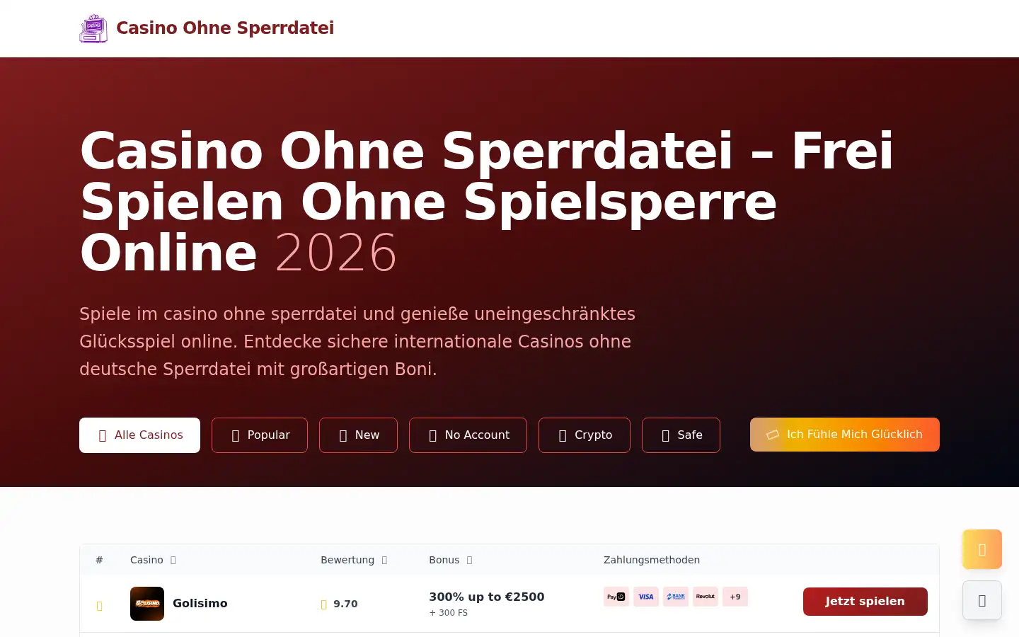 Screenshot of casinosohnesperrdatei.org