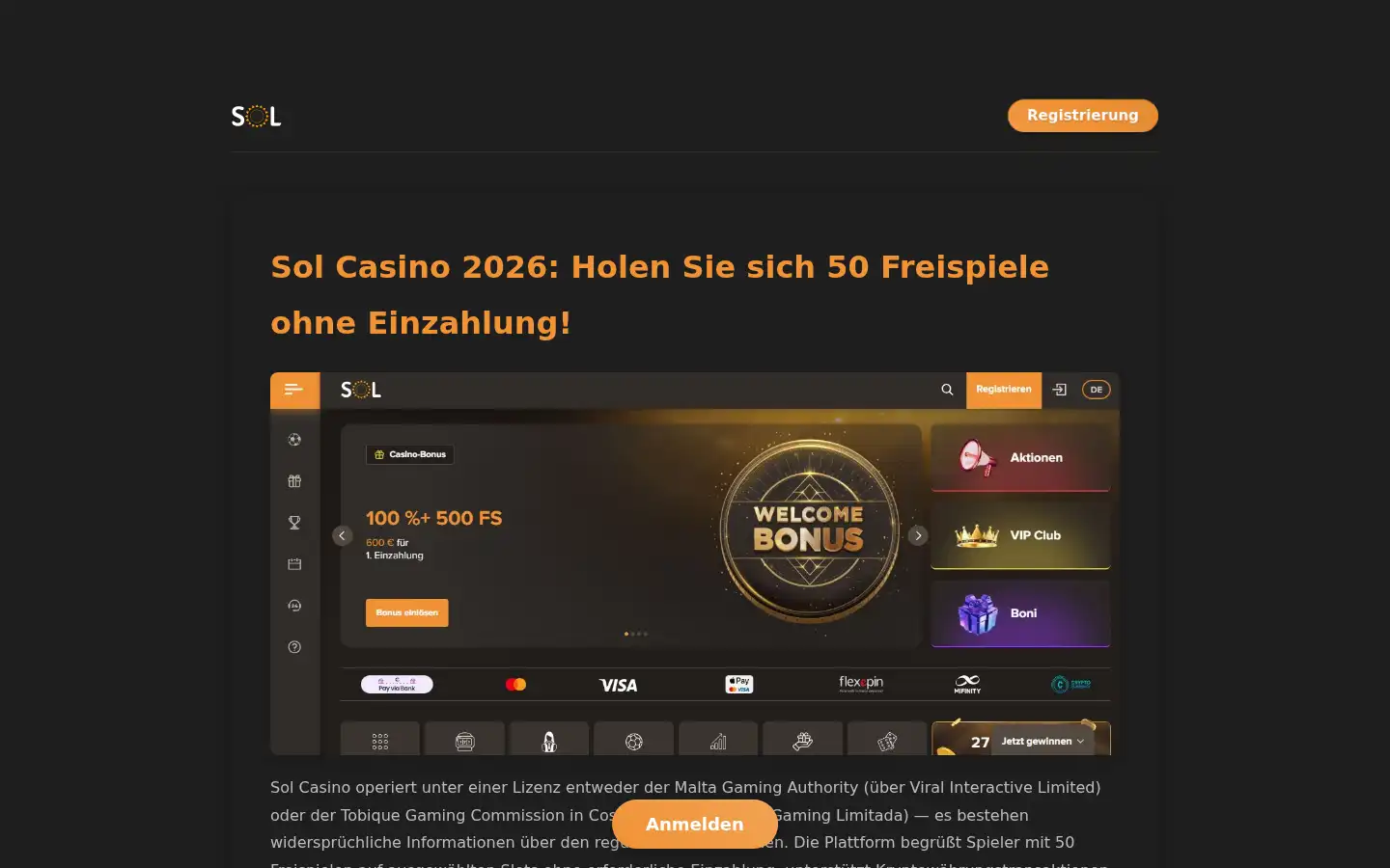Screenshot of casinosol.com.de
