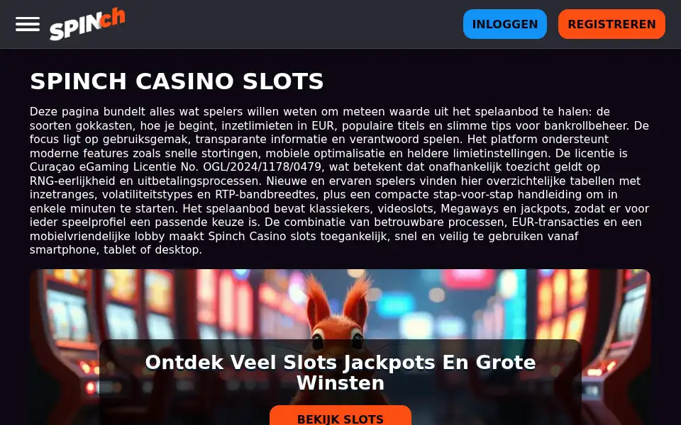 Screenshot of casinospinch.nl