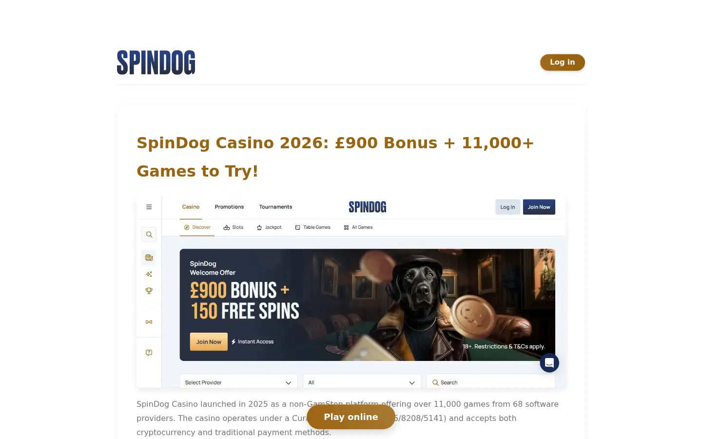 Screenshot of casinospindog.me.uk